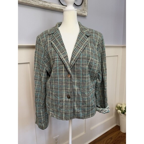 Sigrid Olsen Green Silk Blend  Tweed Paisley Satin Lined Blazer Jacket Size L - Picture 1 of 9